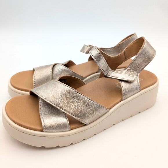 Born Crisscross Platform Sandals Women's Metallic Gold Size US8M EU38.5 - Picture 1 of 12